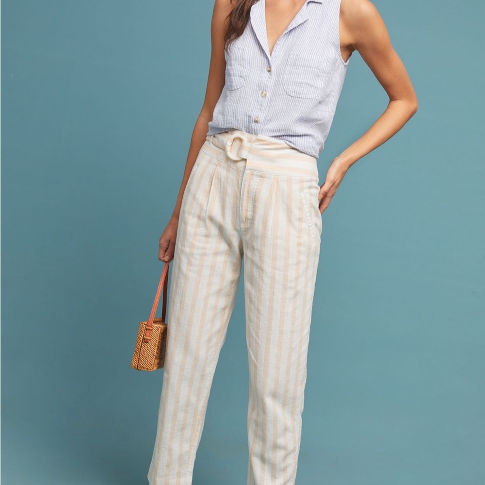 Anthropologie Oasis Striped Pants in Boca Stripe Peach